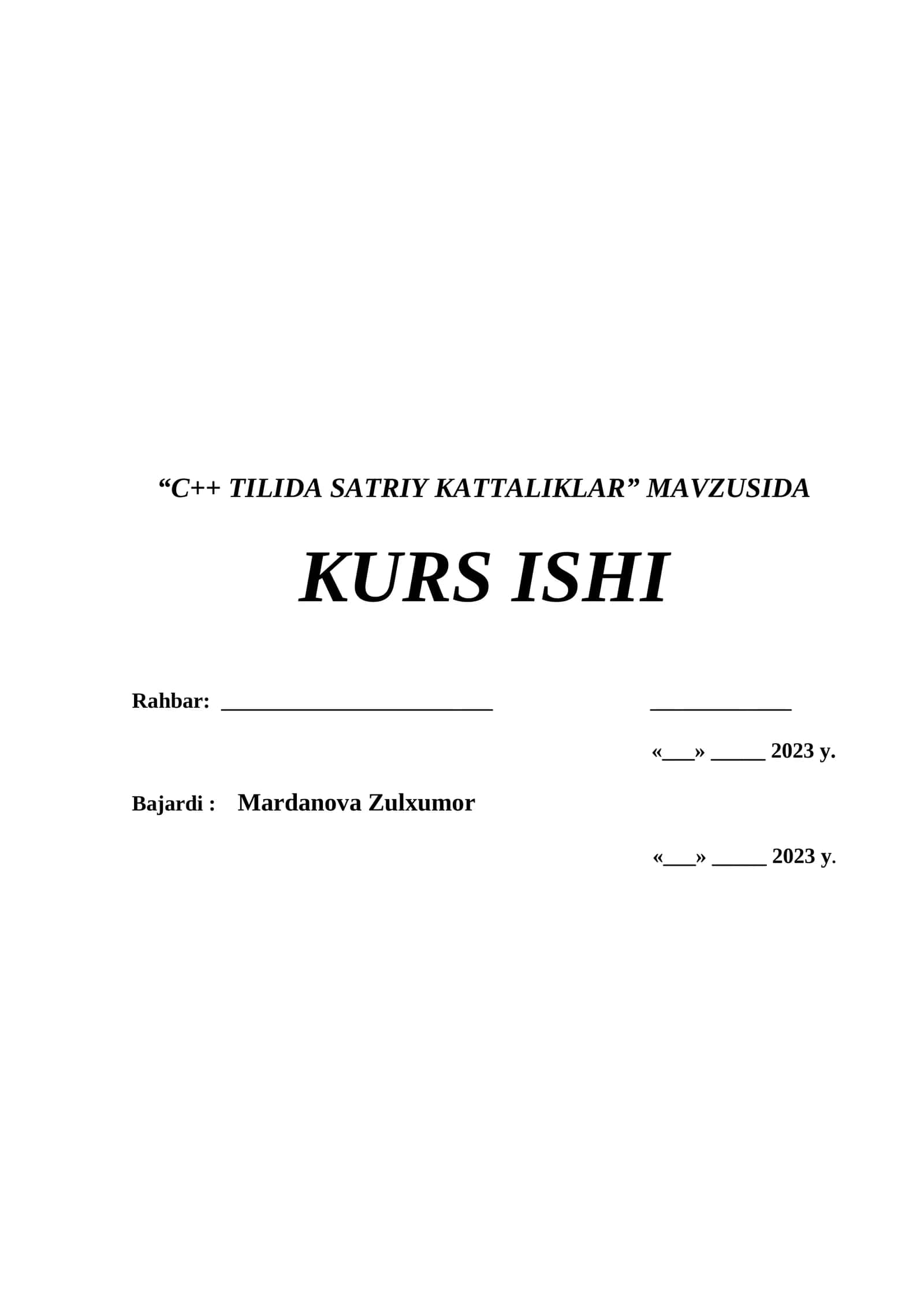 C++ TILIDA SATRIY KATTALIKLAR 1