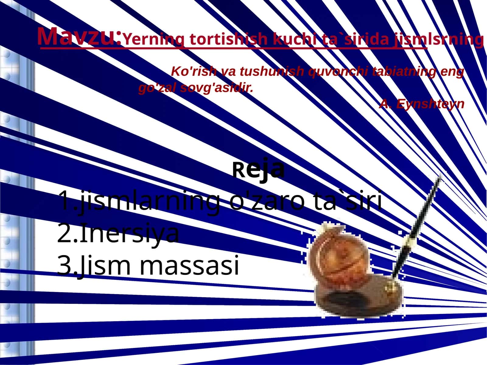 Yerning tortishish kuchi ta`sirida jismlsrning harakati 1