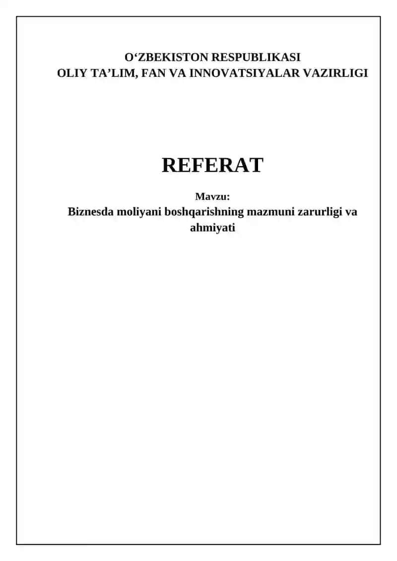 Moliyaviy menejmentning mohiyati va zarurati