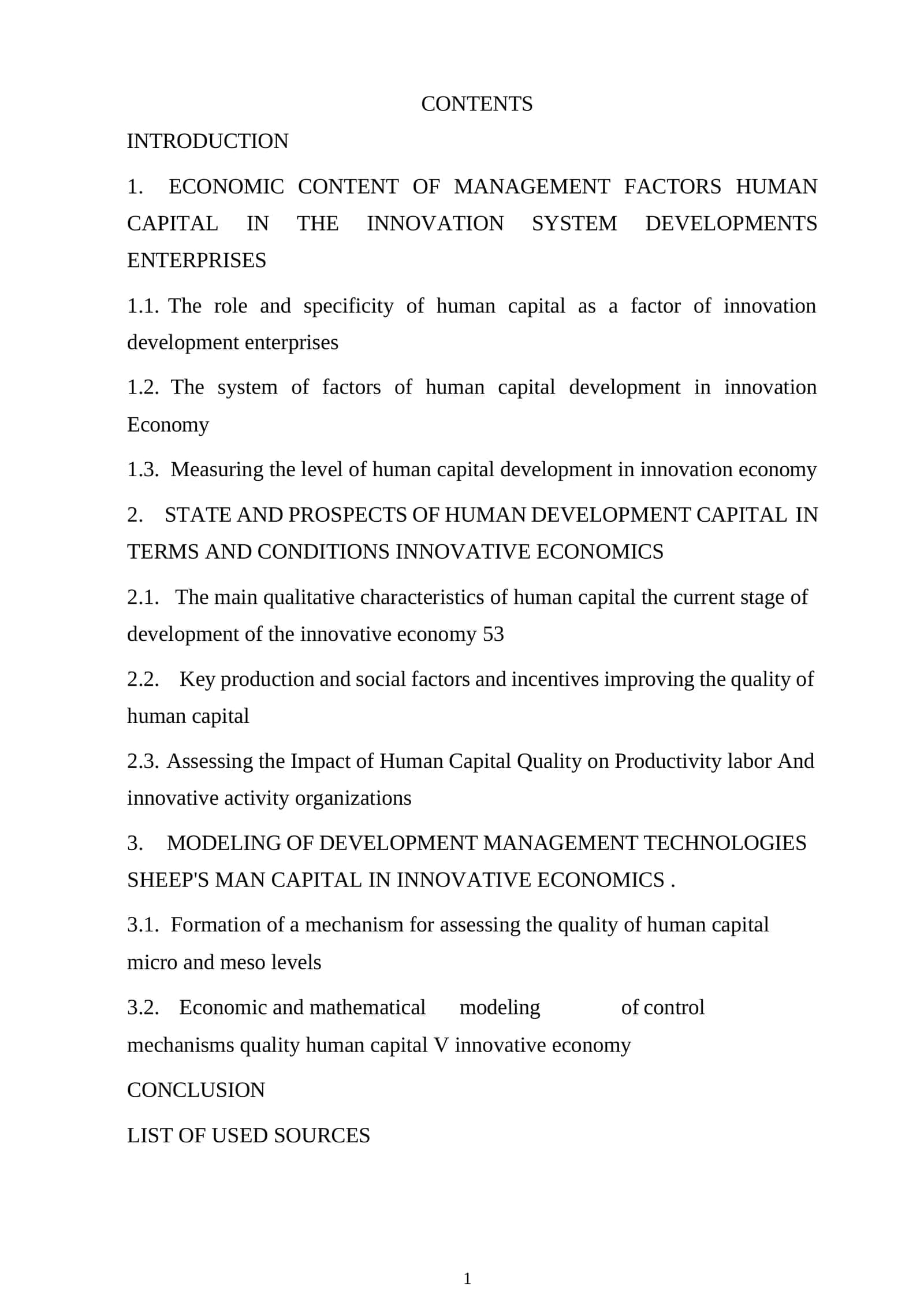 STATE AND PROSPECTS FOR DEVELOPMENT OF HUMAN CAPITAL 1