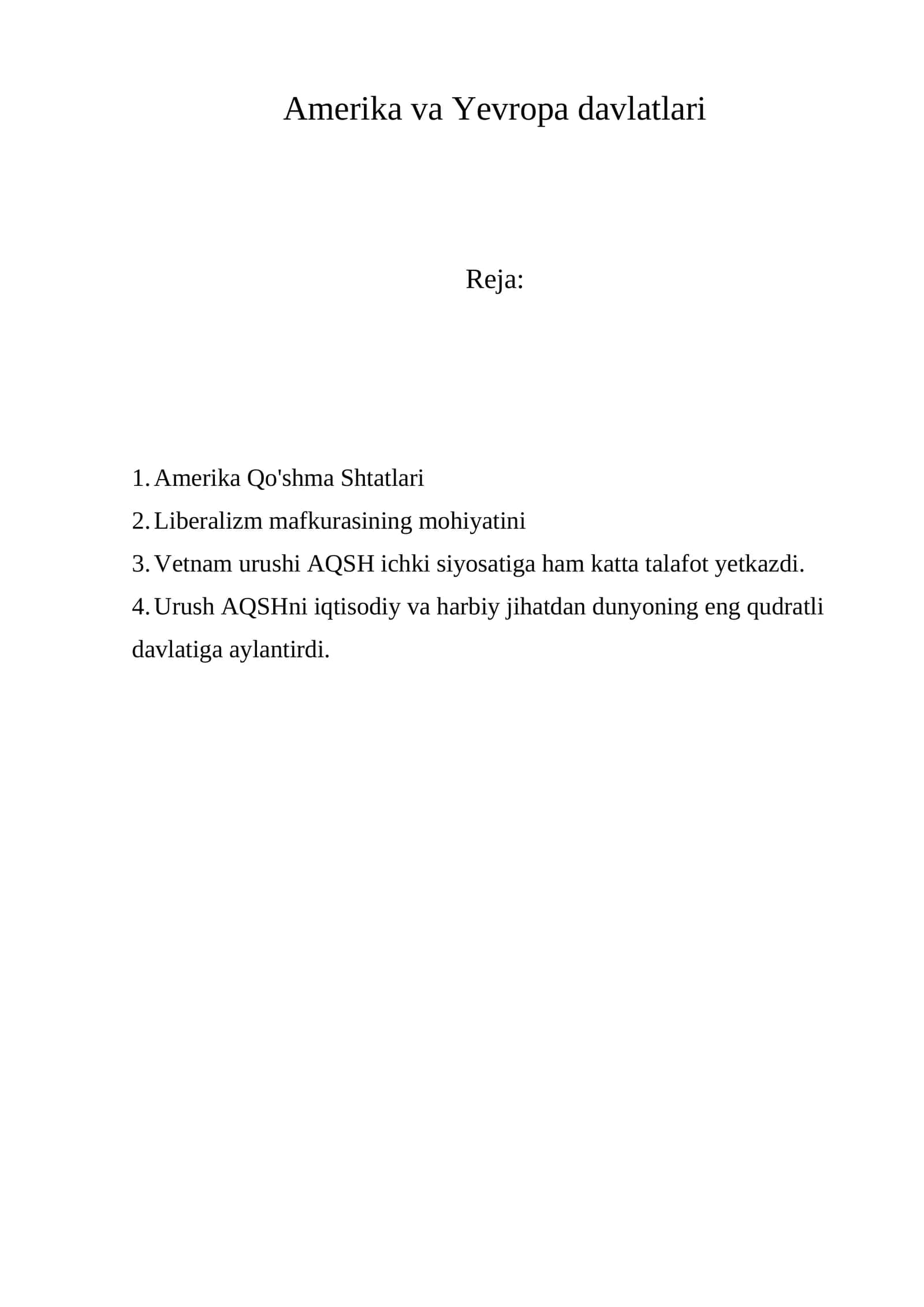 Amerika va Yevropa davlatlari 1