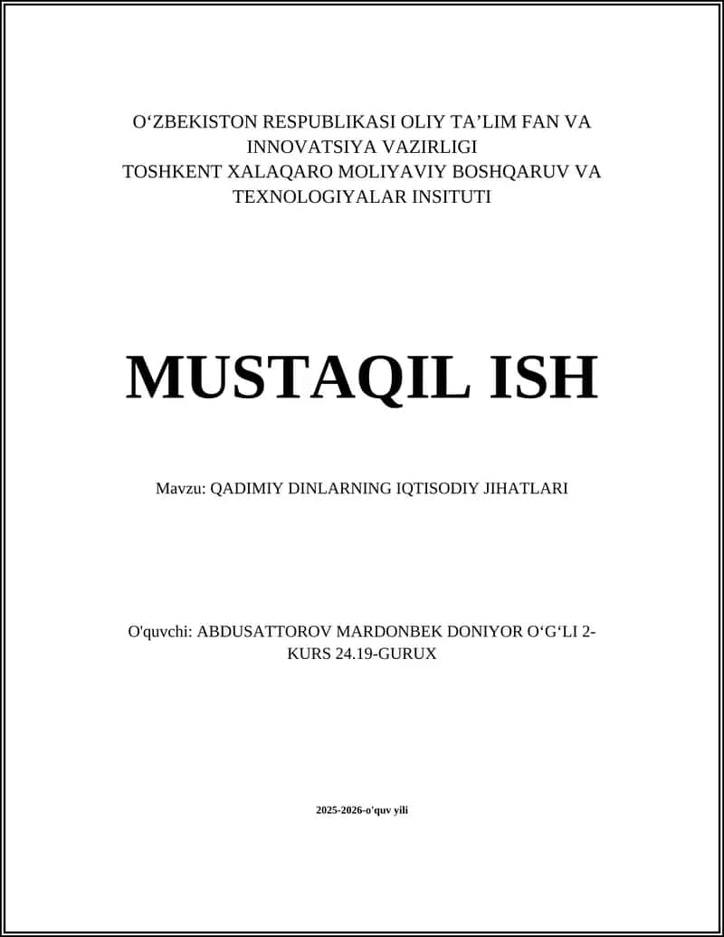 QADIMIY DINLARNING IQTISODIY JIHATLARI 1