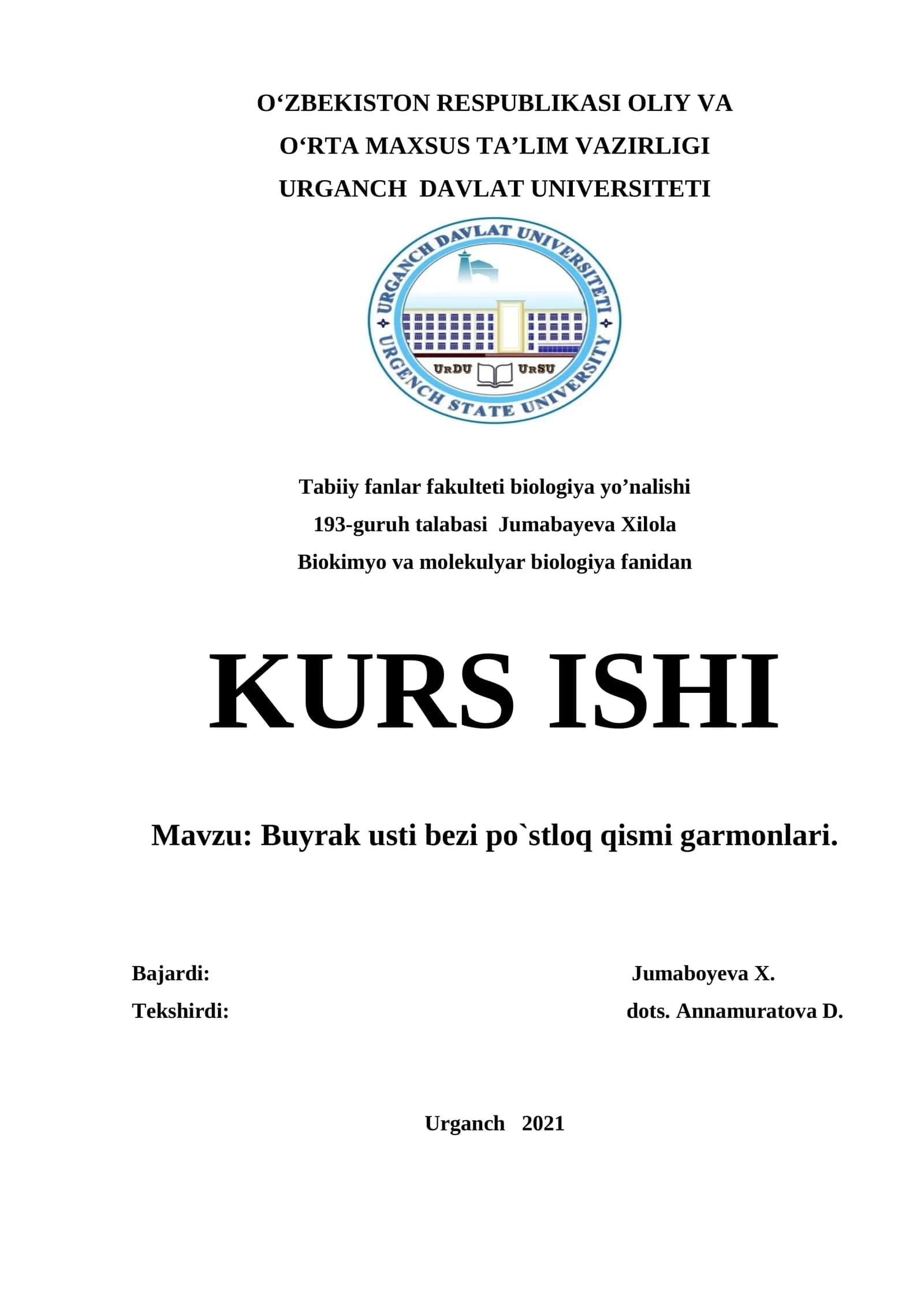 Buyrak usti bezi po`stloq qismi garmonlari 1