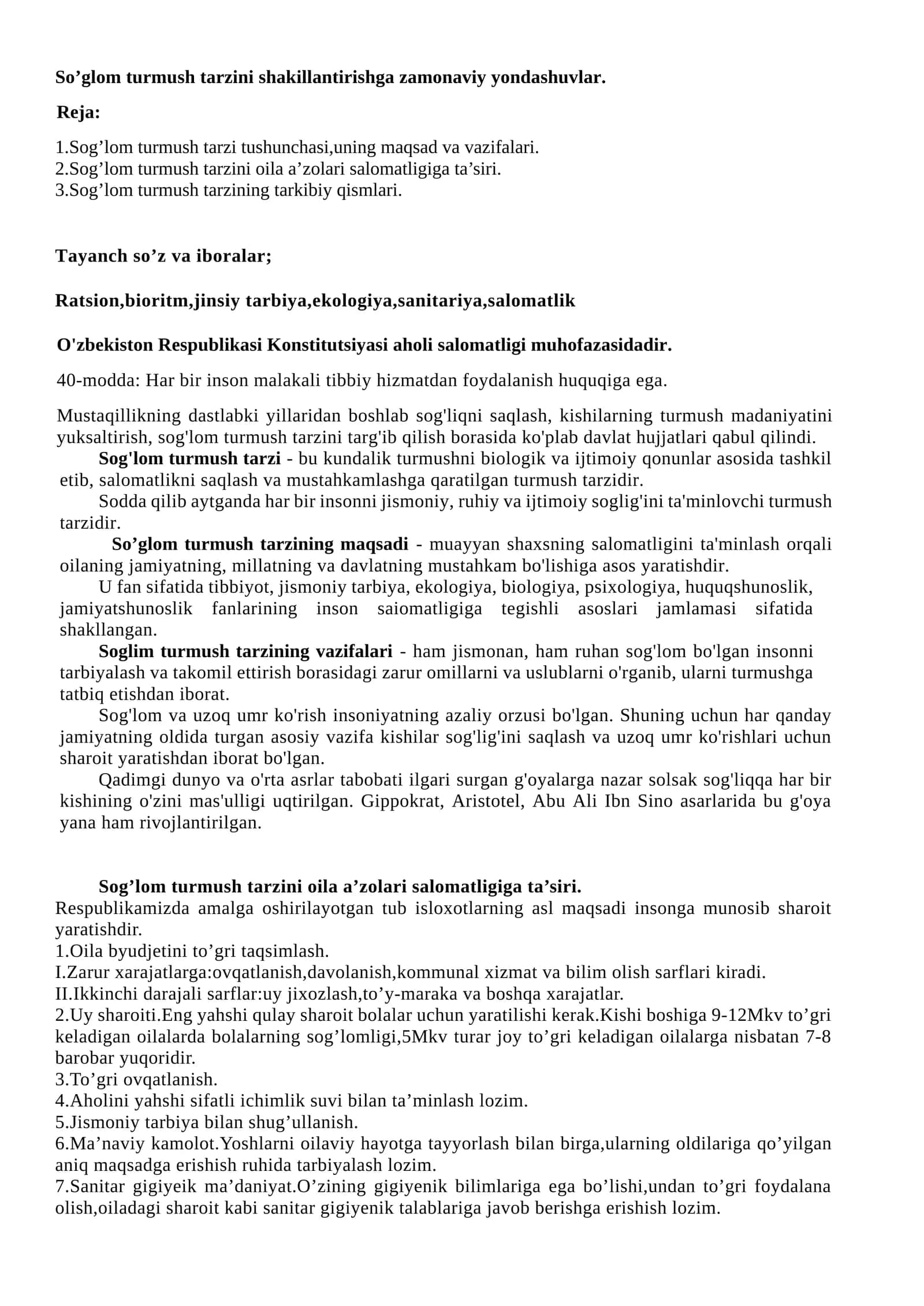 So’glom turmush tarzini shakllantirishga zamonaviy yondashuvlar 1