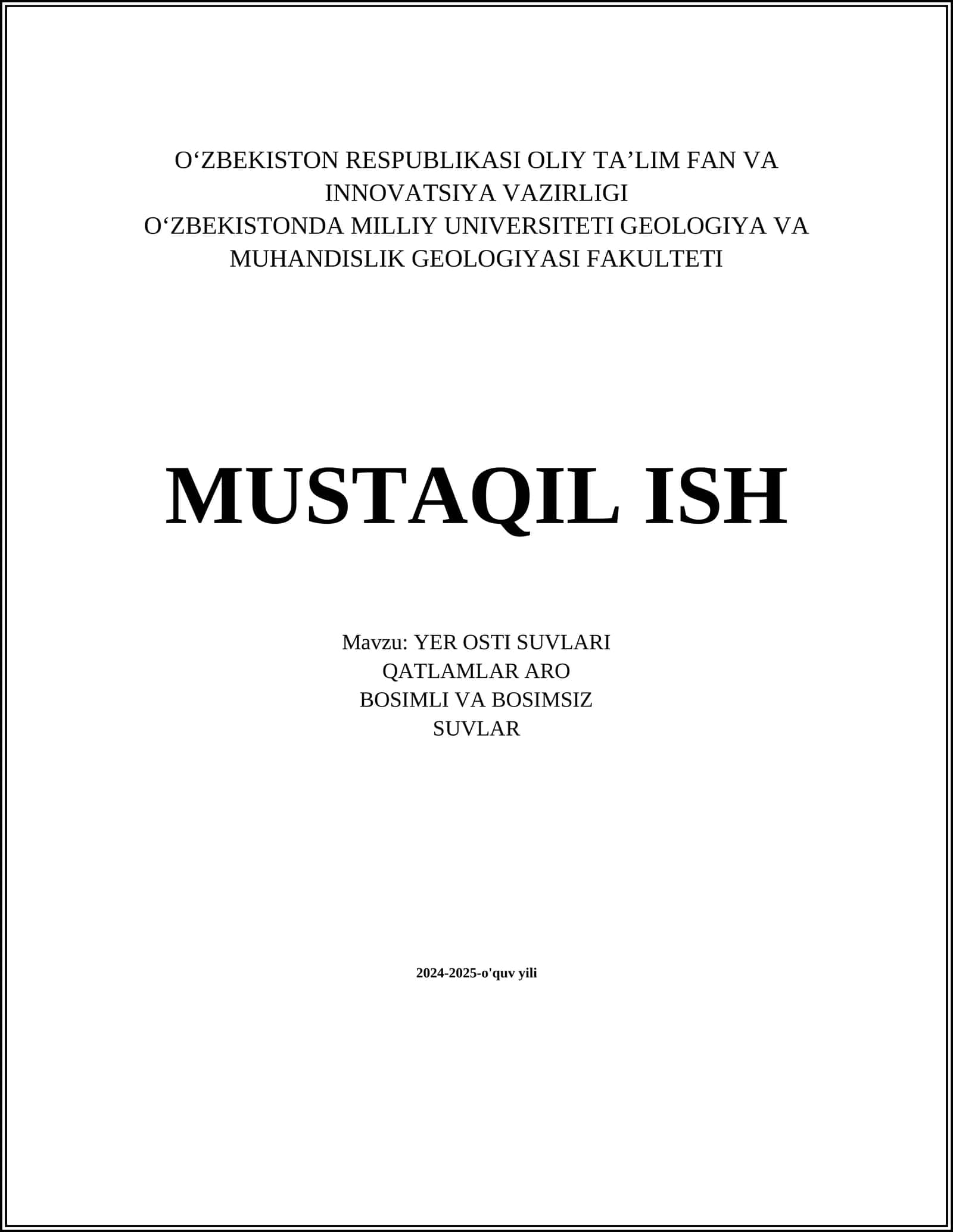 YER OSTI SUVLARI 1