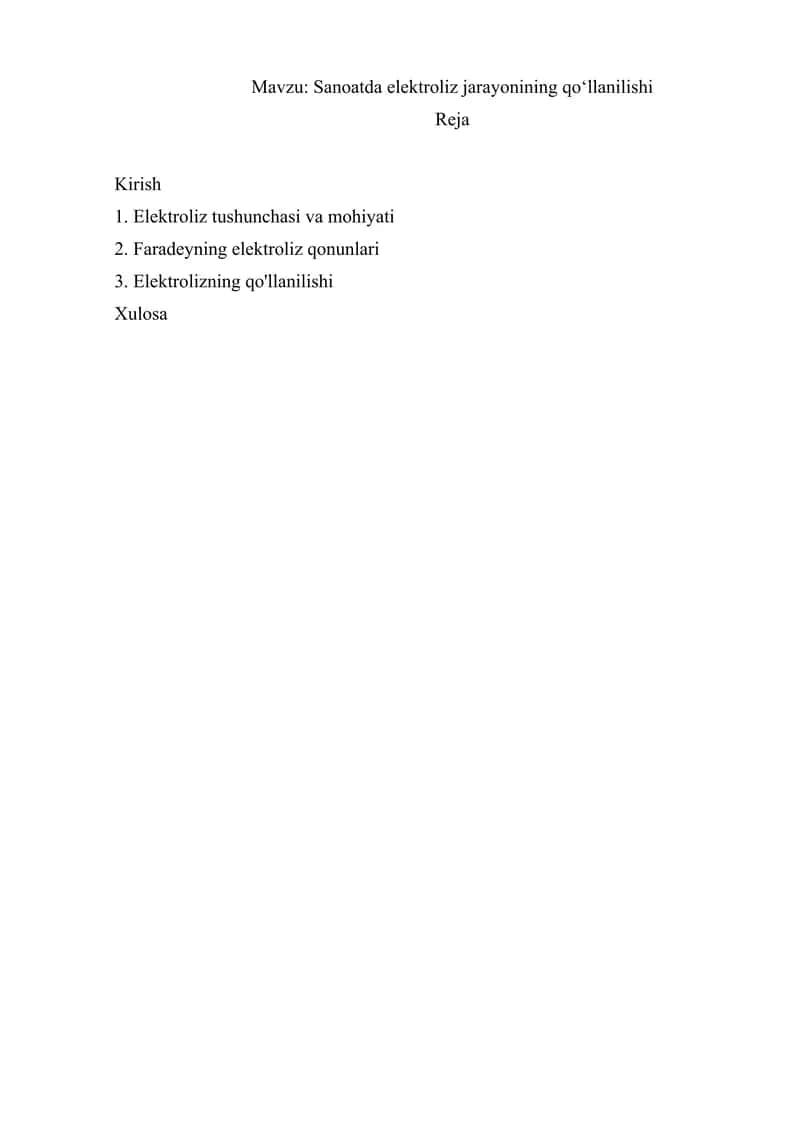 Sanoatda elektroliz jarayonining qo‘llanilishi 1