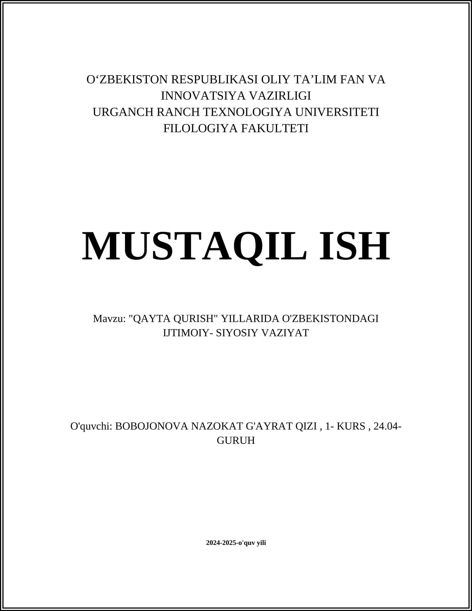 QAYTA QURISH 1