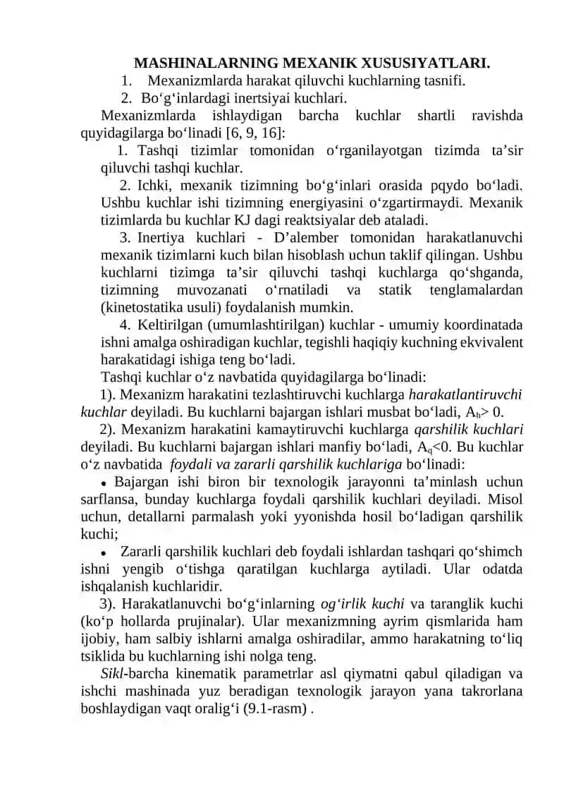 MASHINALARNING MEXANIK XUSUSIYATLARI.
