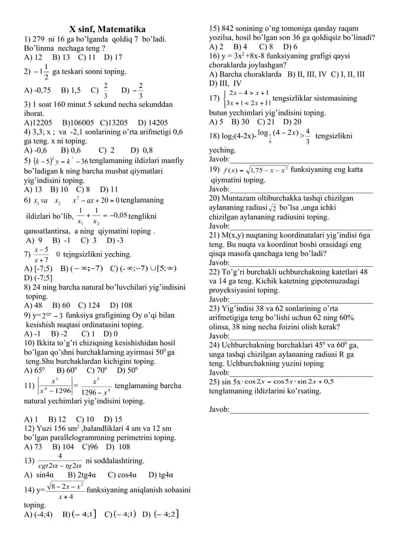 Matematikadan Olimpiada savollari 1