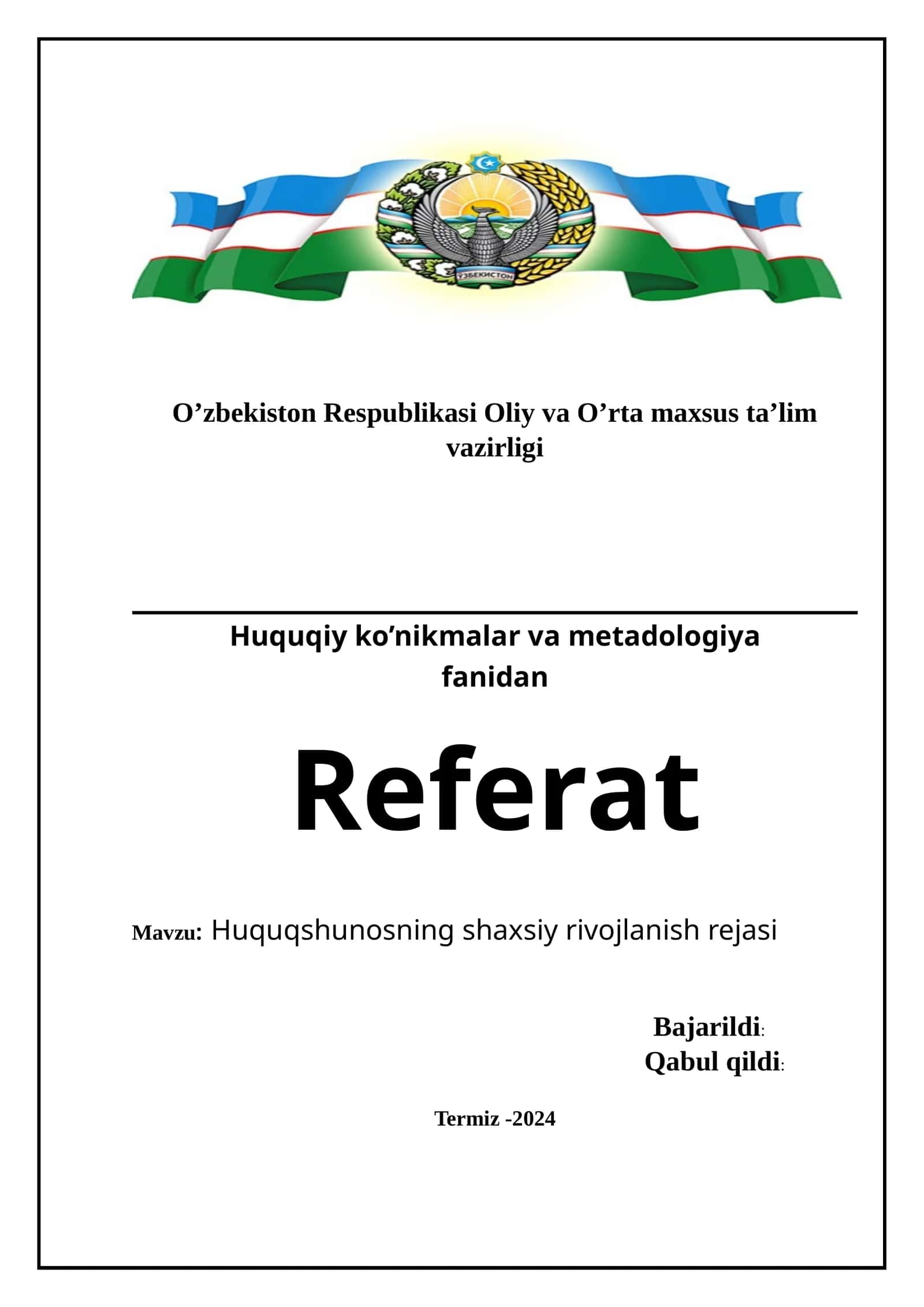 Shaxsiy rivojlanish rejasi 1
