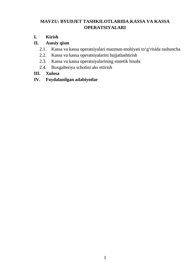 BYUDJET TASHKILOTLARIDA KASSA VA KASSA OPERATSIYALARI 1