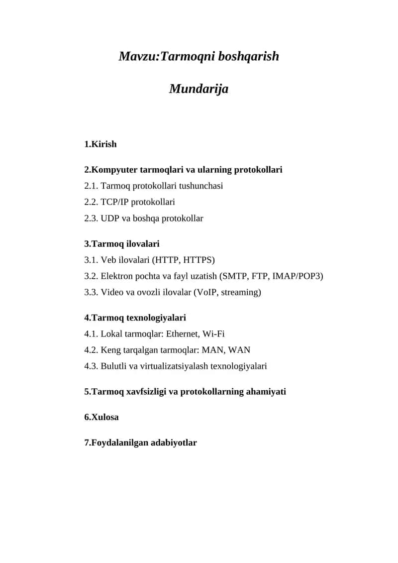 Tarmoqni boshqarish 1