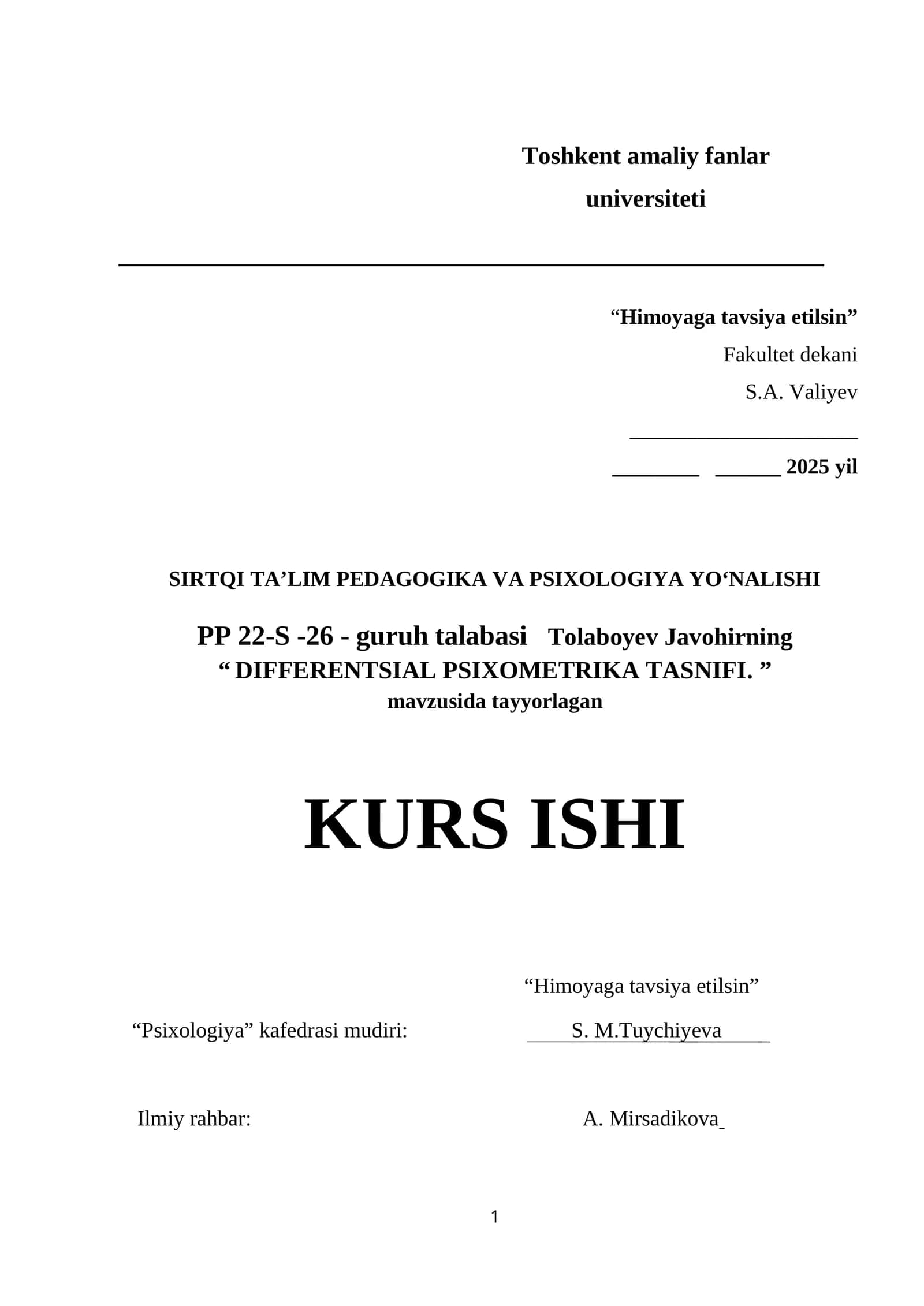 DIFFERENTSIAL PSIXOMETRIKA TASNIFI 1