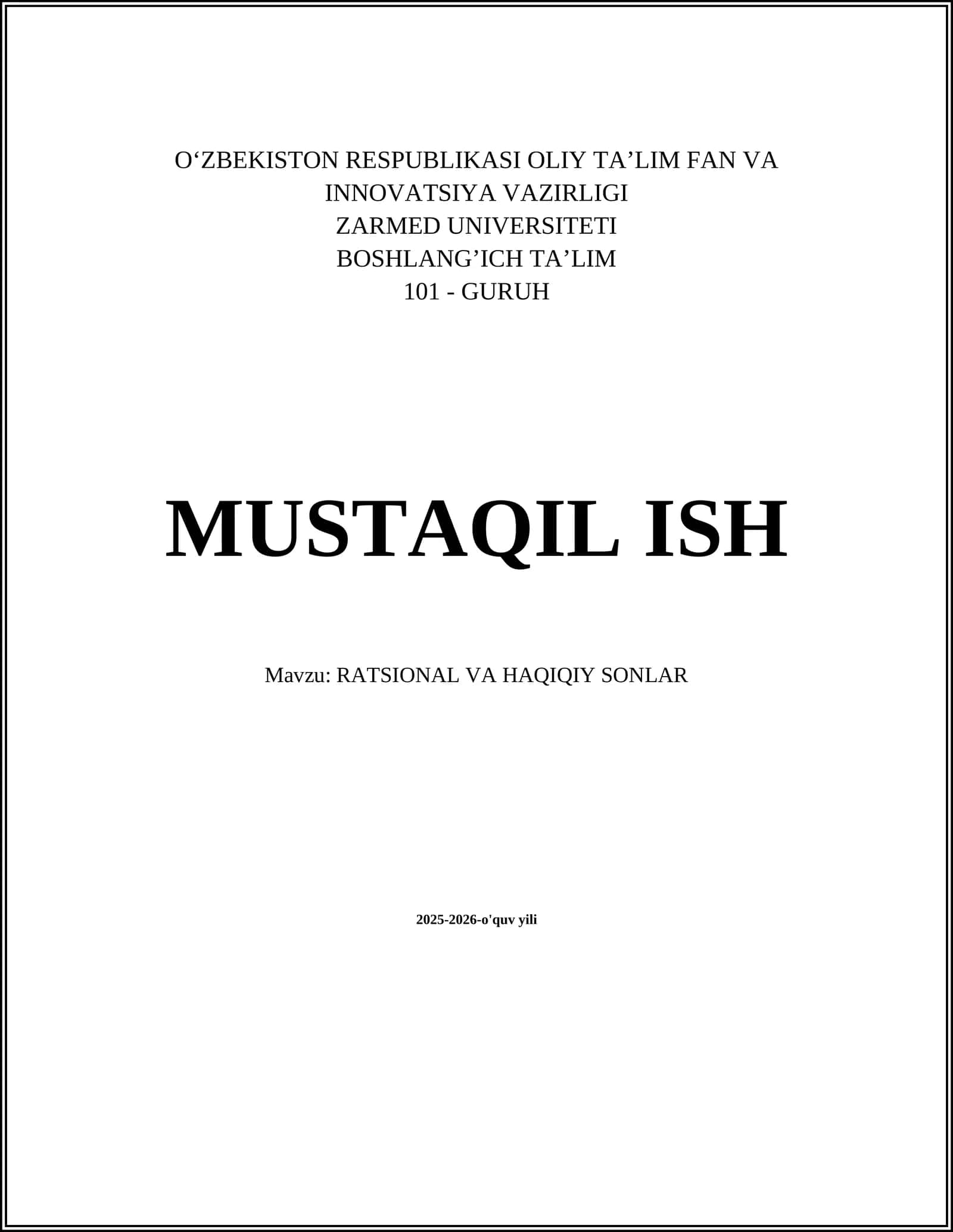 Mavzu: RATSIONAL VA HAQIQIY SONLAR 1