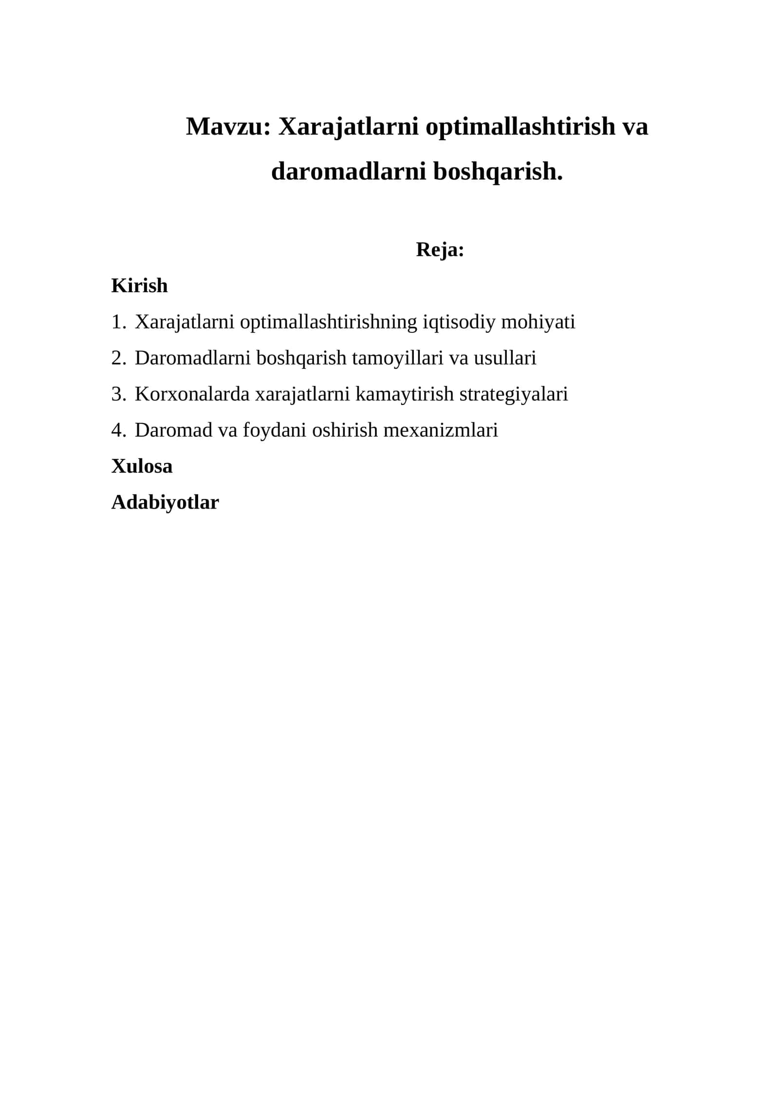 Xarajatlarni optimallashtirish va daromadlarni boshqarish. 1