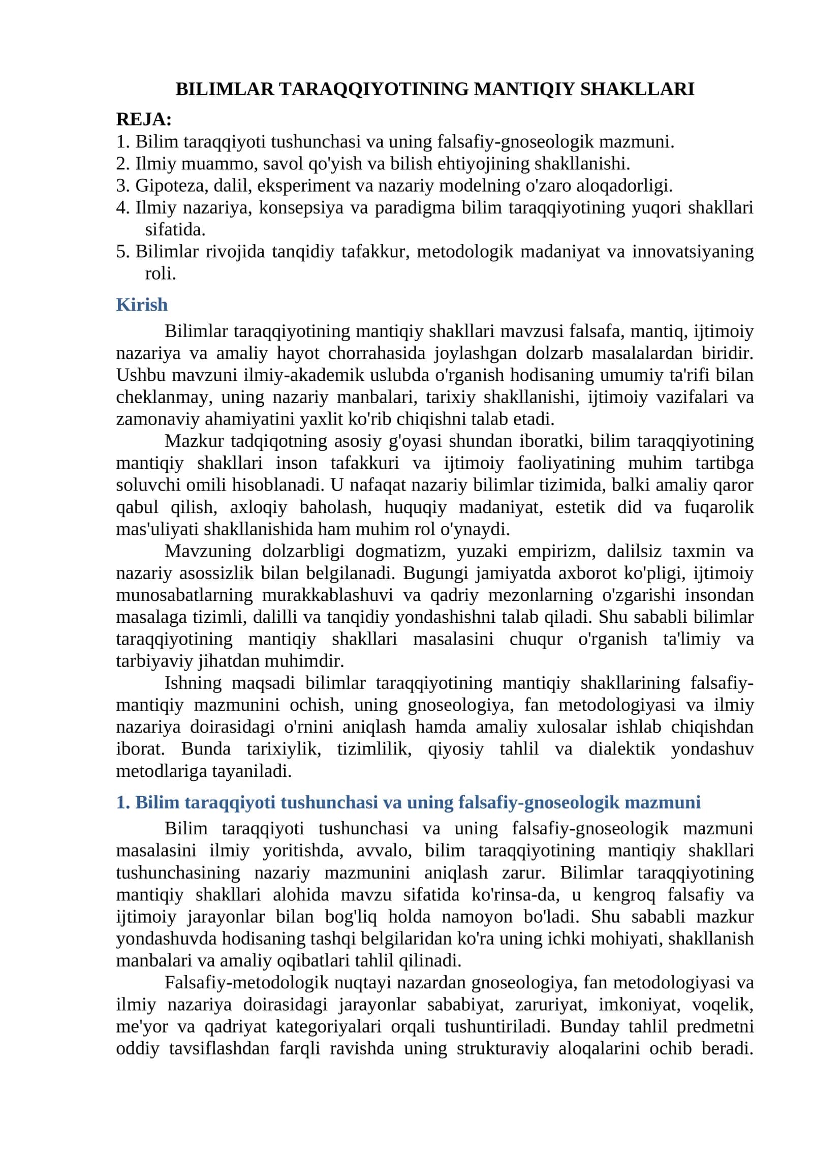 Bilimlar Taraqqiyotining Mantiqiy Shakllari 1