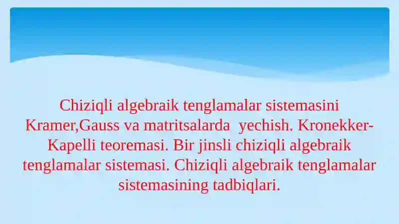 ChATSning yechimga ega bo’lish shartlari (Kroneker-Kapelli teoremasi)