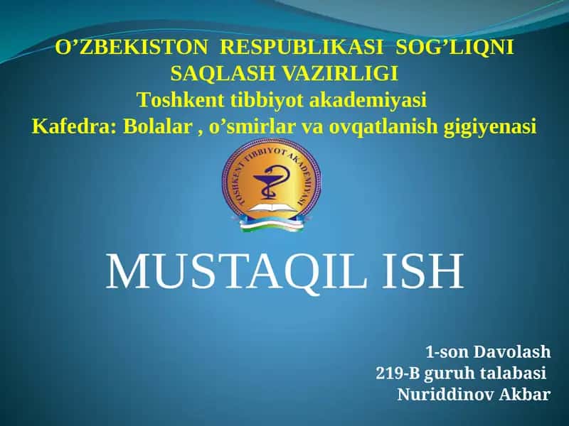 O’ZBEKISTON RЕSPUBLIKASI SOG’LIQNI SAQLASH VAZIRLIGI 1