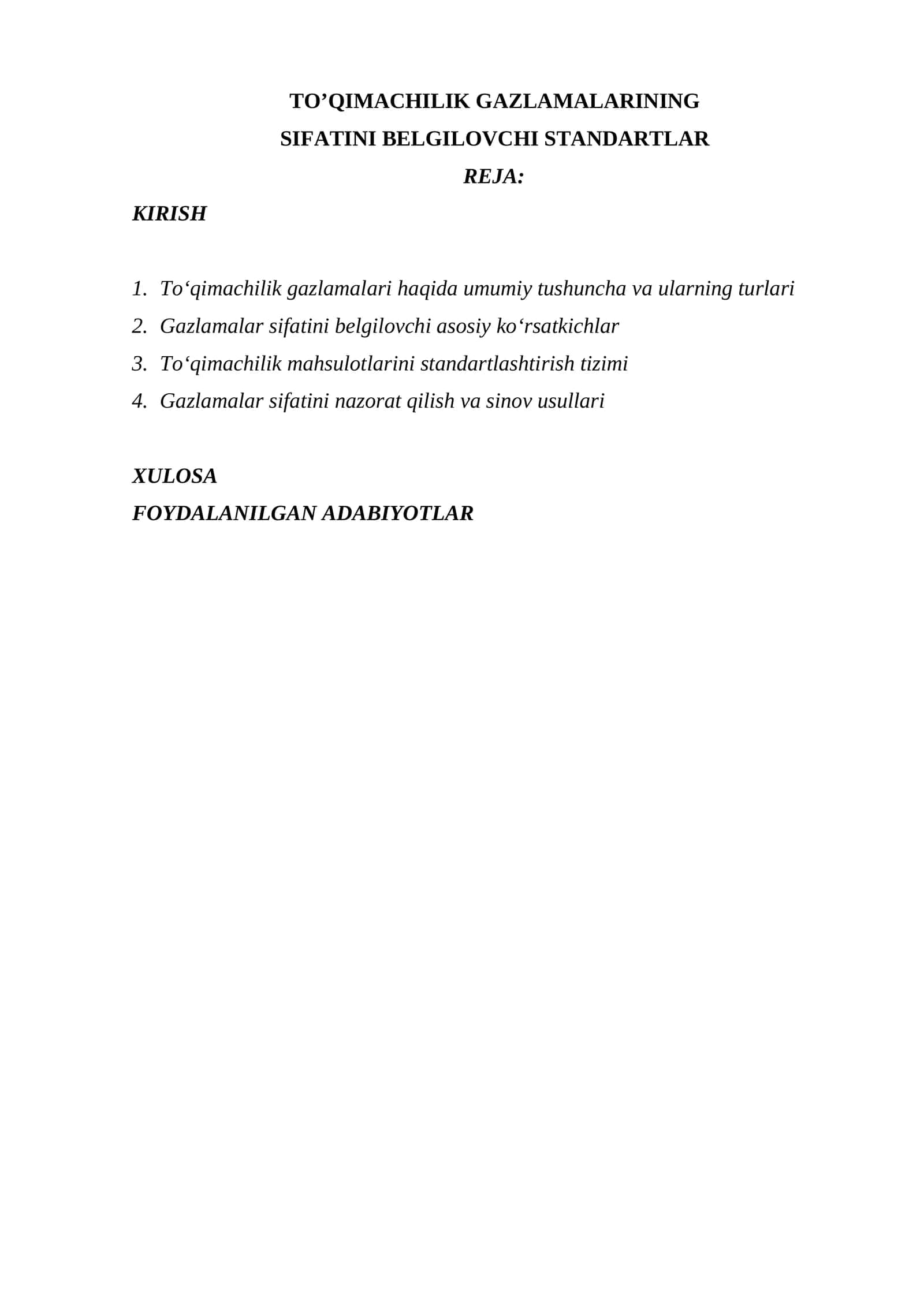 TO’QIMACHILIK GAZLAMALARINING SIFATINI BELGILOVCHI STANDARTLAR 1