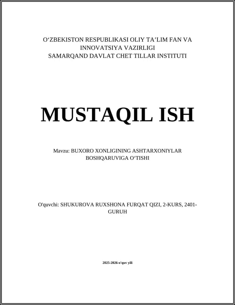 Ashtarxoniylar sulolasining kelib chiqishi va Buxoraga yoʻnalishi 1