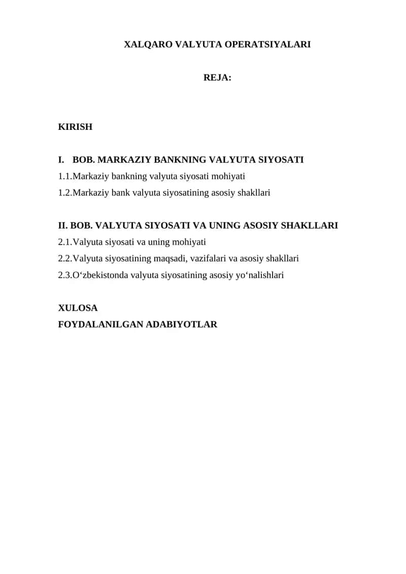 XALQARO VALYUTA OPERATSIYALARI 1