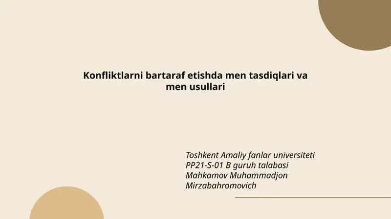 Konfliktlarni bartaraf etishda men tasdiqlari va men usullari 1
