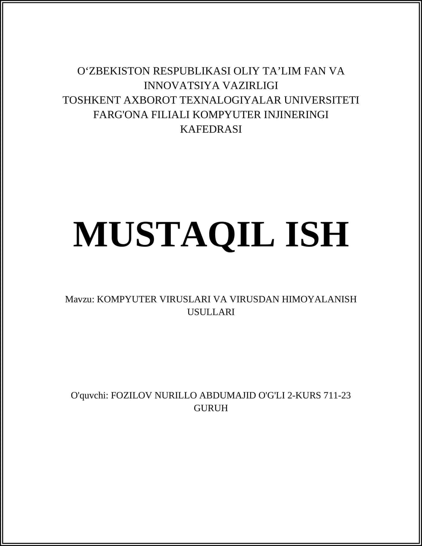 KOMPYUTER VIRUSLARI VA VIRUSDAN HIMOYALANISH USULLARI 1
