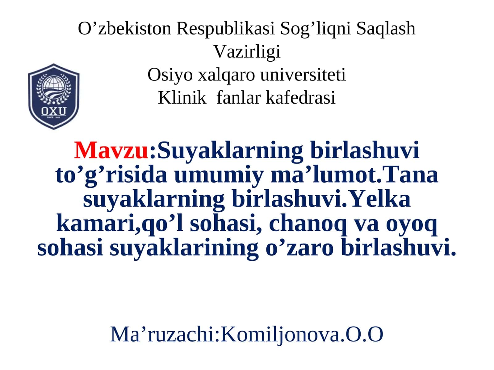 Suyaklarning birlashuvi to’g’risida umumiy ma’lumot 1