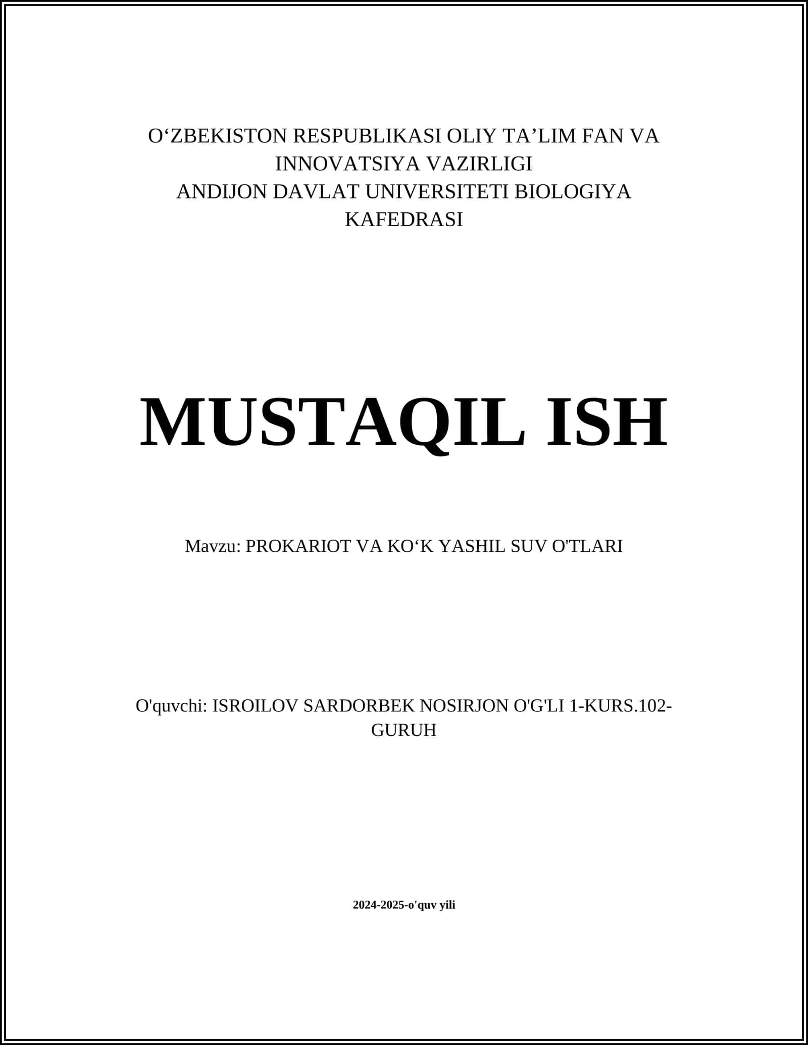 PROKARIOT VA KOʻK YASHIL SUV O'TLARI 1