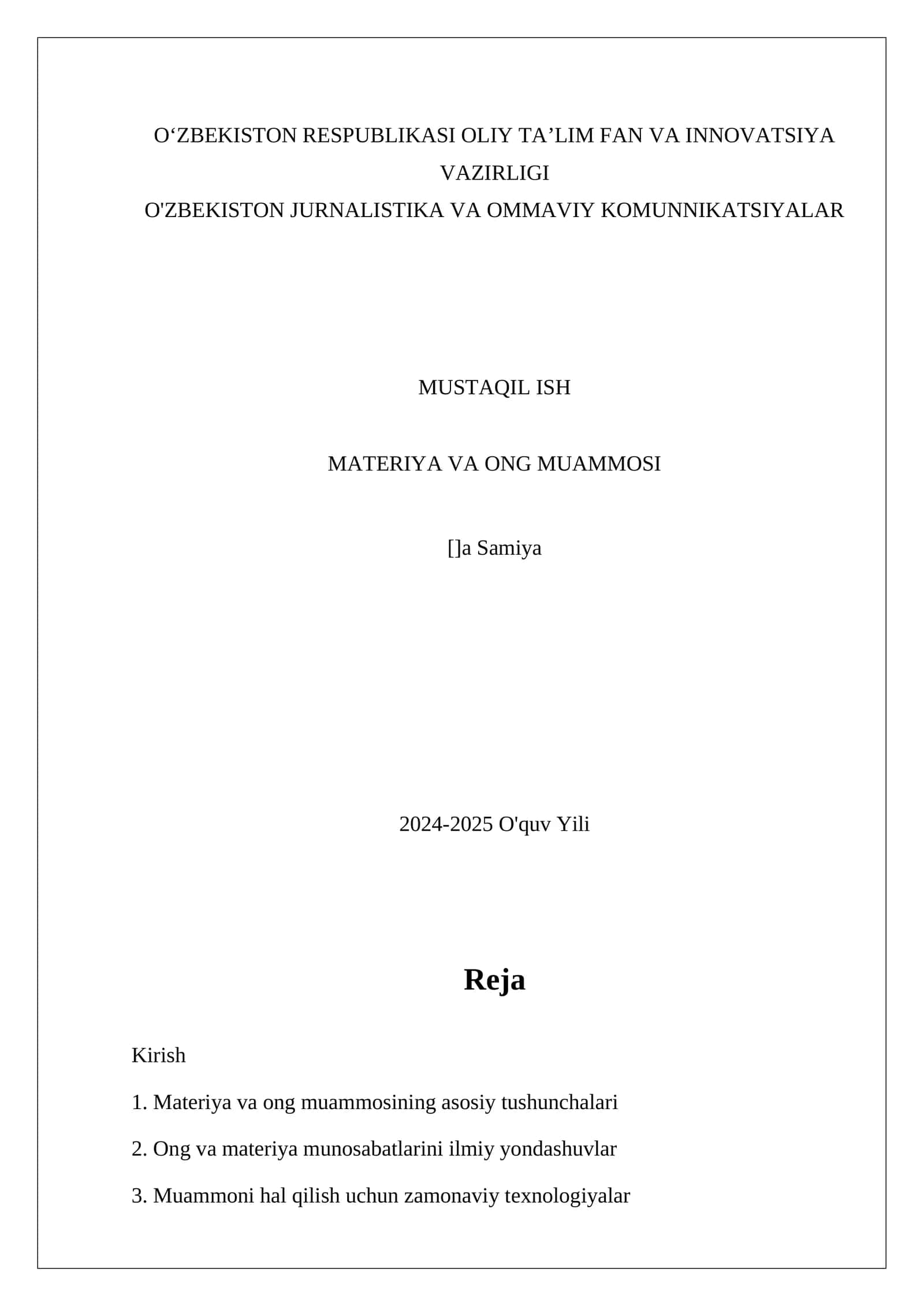 MATERIYA VA ONG MUAMMOSI 1
