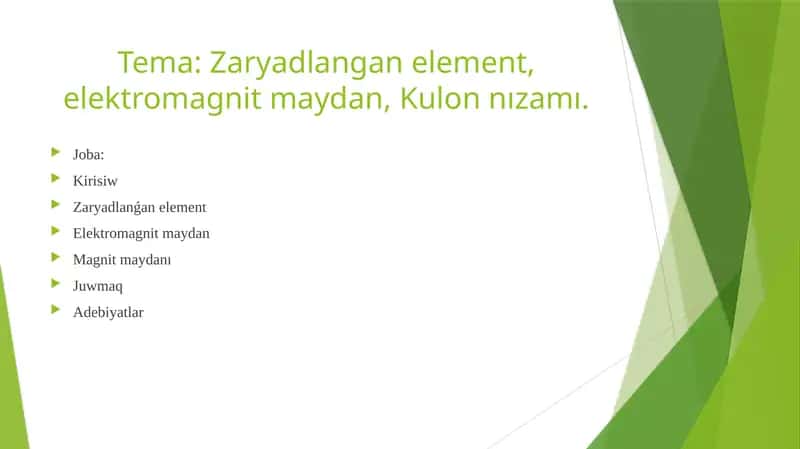 Fizikanıń elektromagnetizm bólimi 1