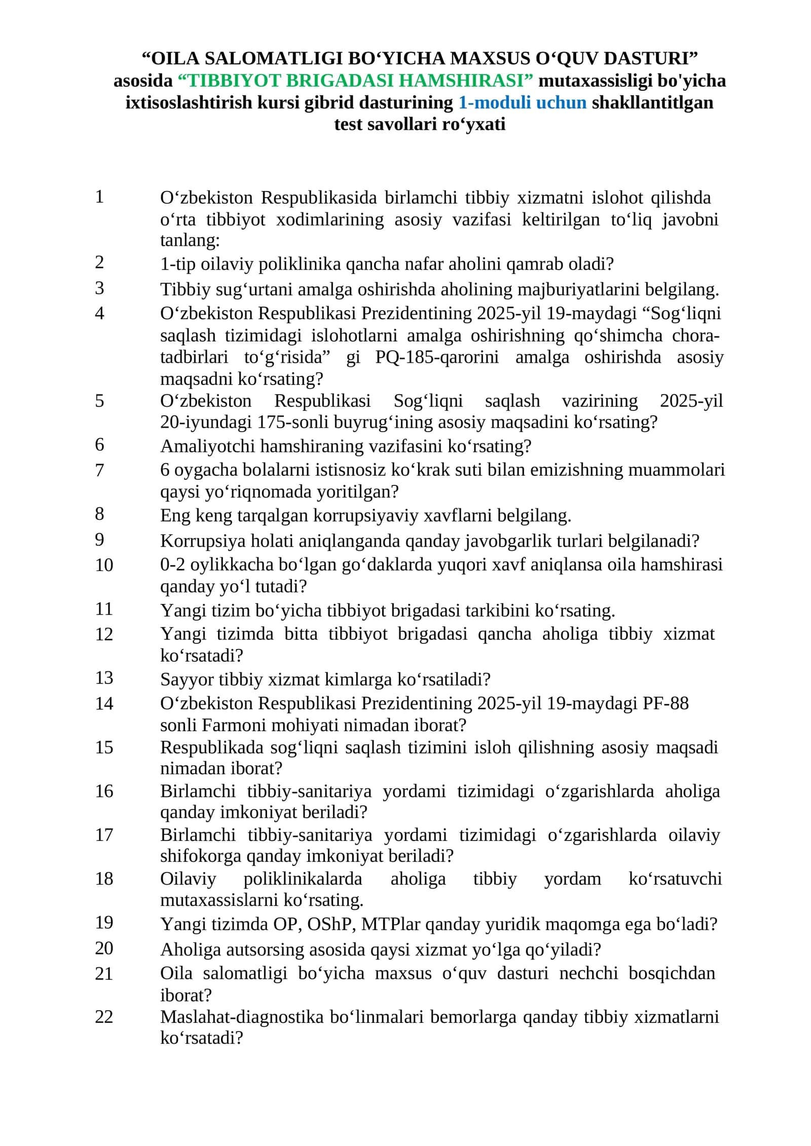 OILA SALOMATLIGI BOʻYICHA MAXSUS OʻQUV DASTURI 1