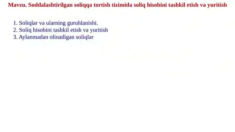 Soliqhisobinitashkil etish vayuritish