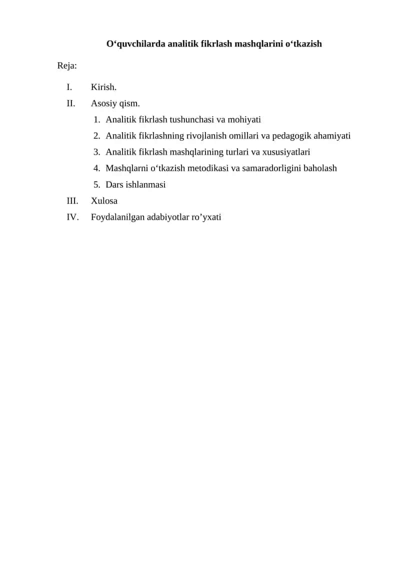 O'quvchilarda analitik fikrlash mashqlarini o'tkazish 1