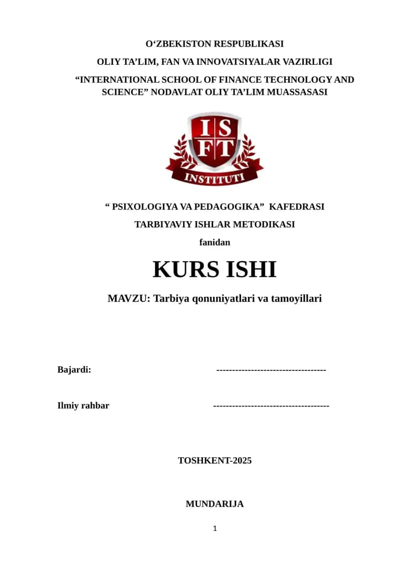 TARBIYAVIY ISHLAR METODIKASI 1