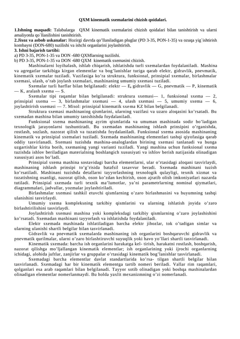 QXM kinematik sxemalarini chizish qoidalari 1