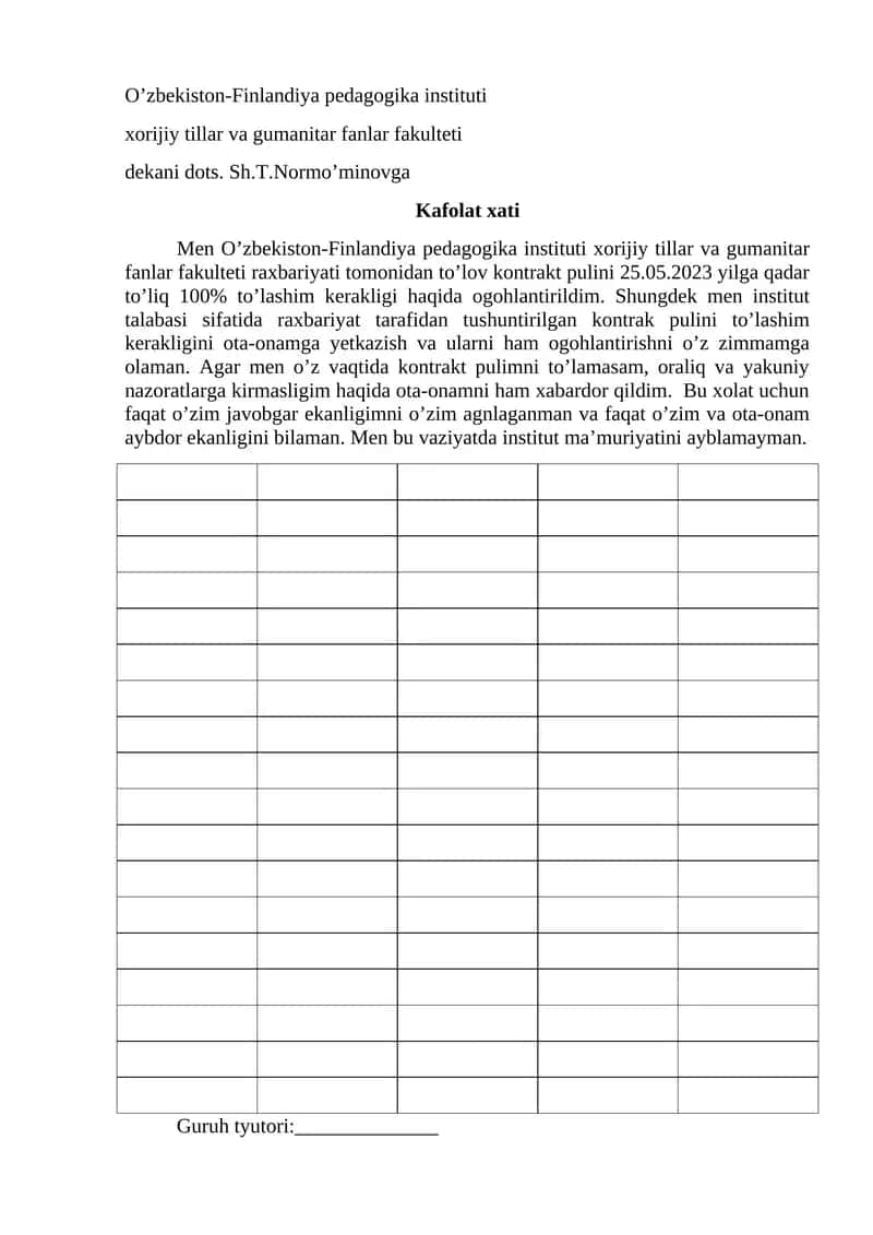 Kafolat xati 1
