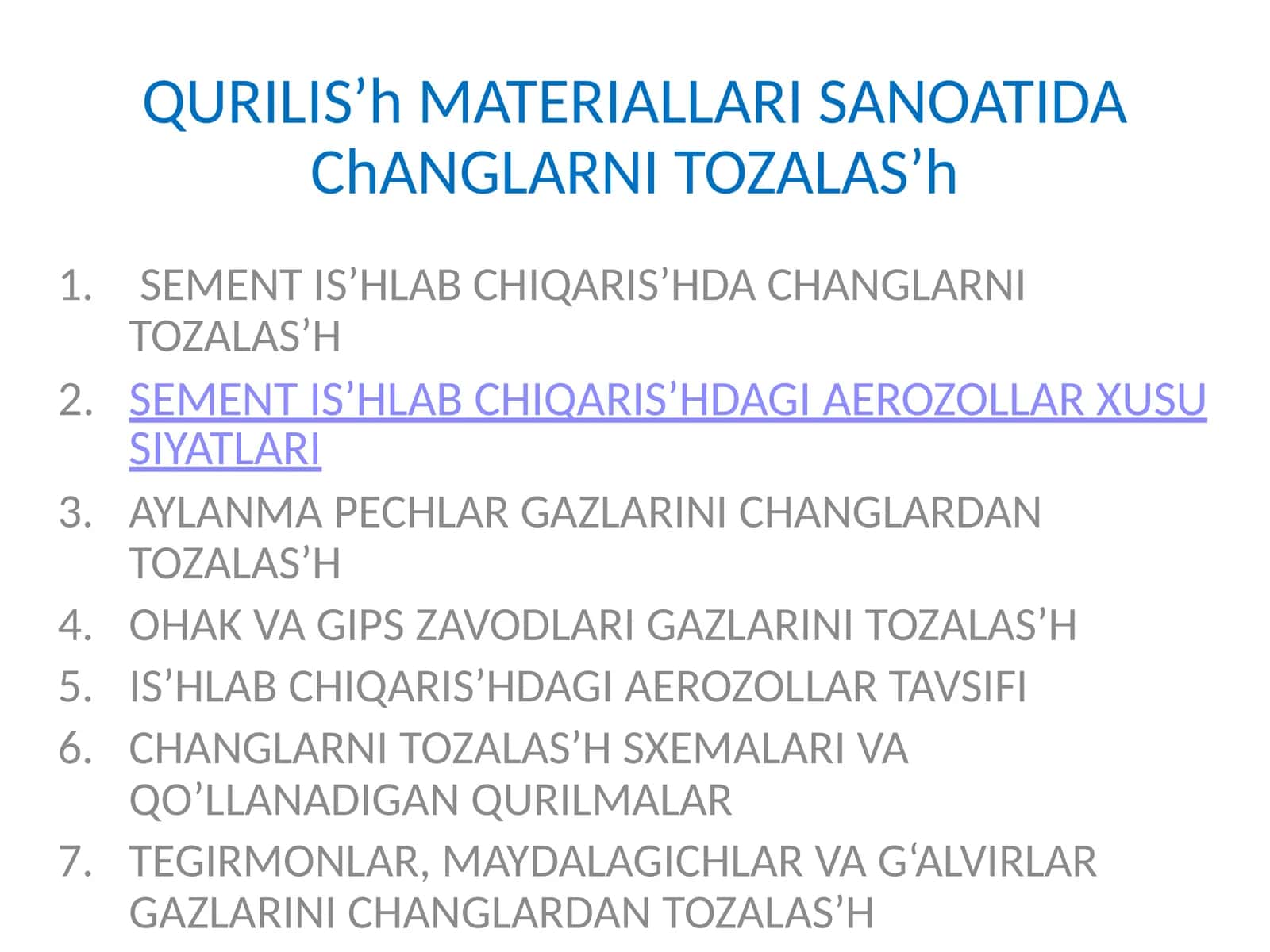 Sement ishlab chiqarishdagi aerozollar xususiyatlari 1