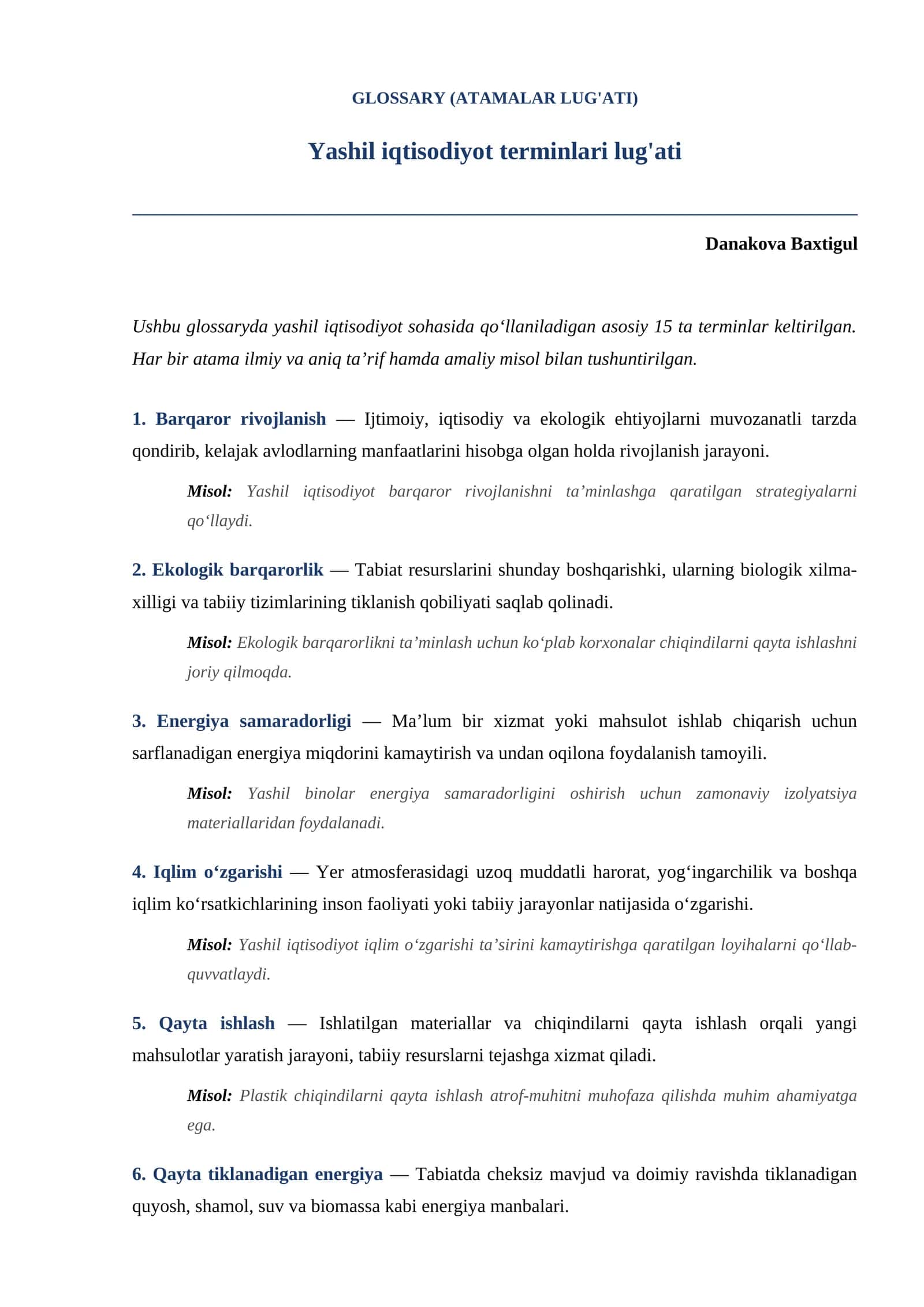 Yashil iqtisodiyot terminlari lug'ati 1