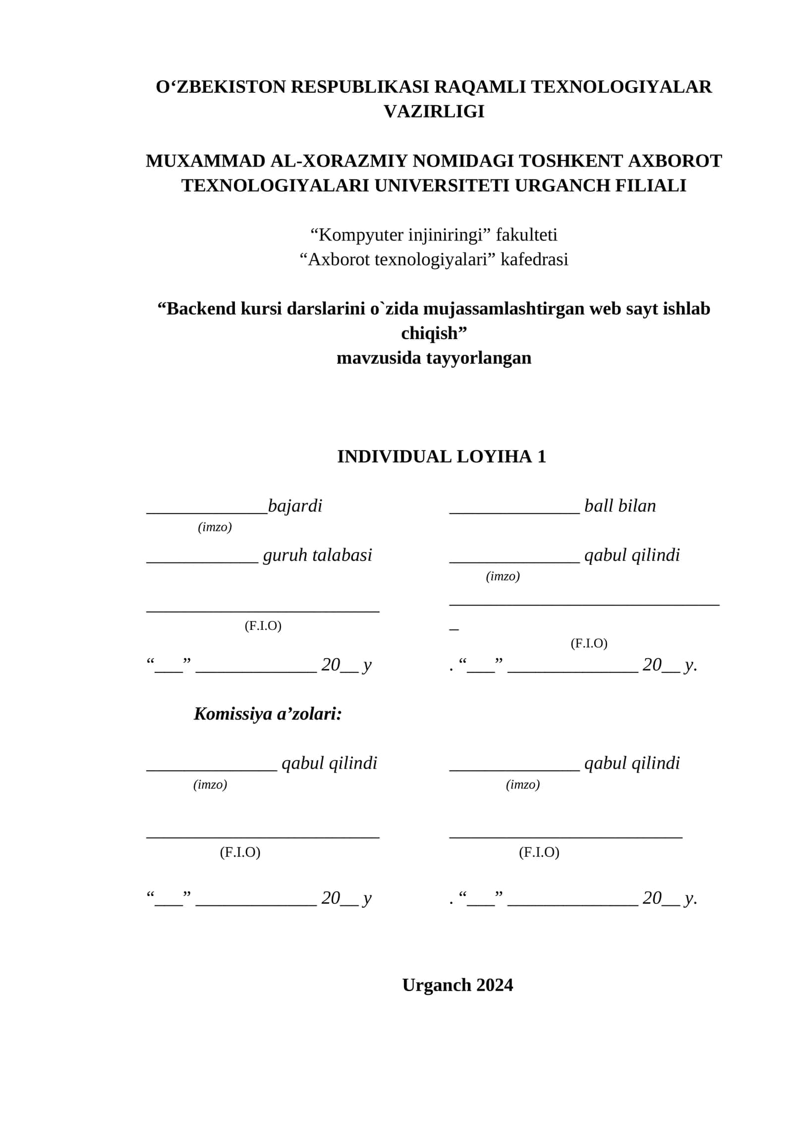Backend kursi darslarini o`zida mujassamlashtirgan web sayt ishlab chiqish 1