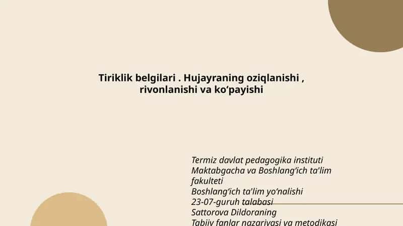 Tabiiy fanlar nazariyasi va metodikasi fanidan tayyorlagan taqdimoti 1
