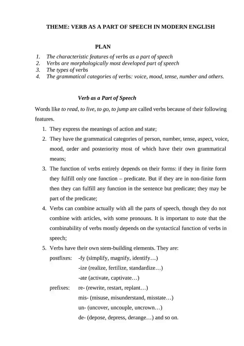 Verb as a Part of Speech in Modern English