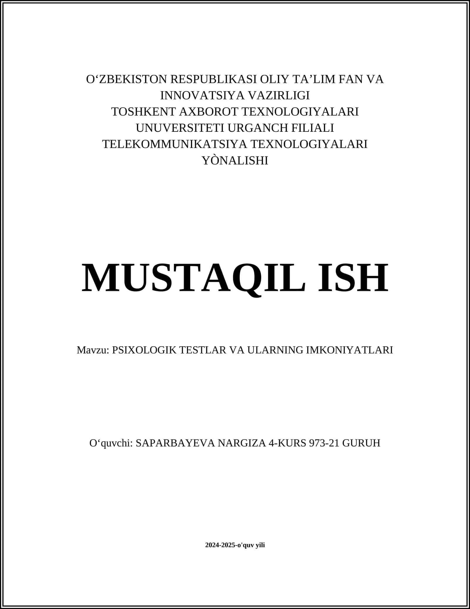 PSIXOLOGIK TESTLAR VA ULARNING IMKONIYATLARI 1