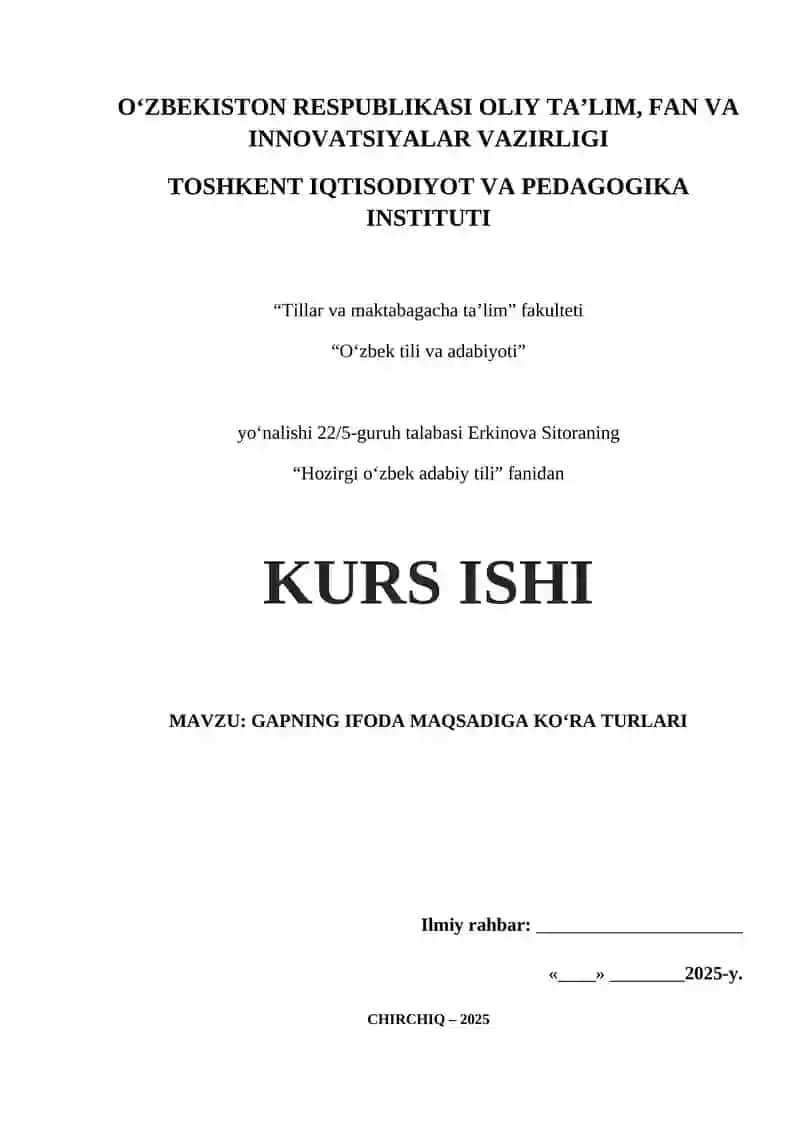 GAPNING IFODA MAQSADIGA KOʻRA TURLARI KURS ISHI