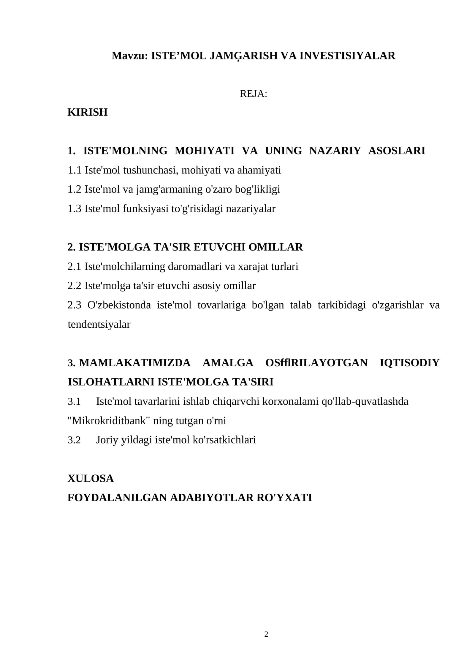 ISTE’MOL JAMĢARISH VA INVESTISIYALAR 1