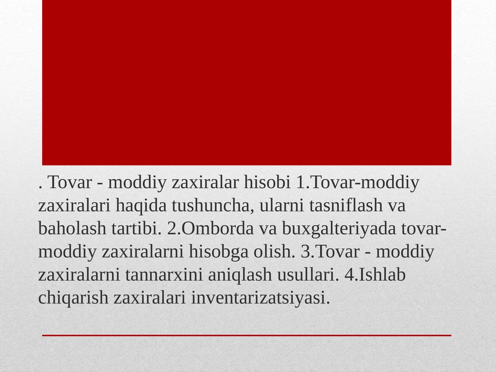 Tovar - Moddiy Zaxiralar 1