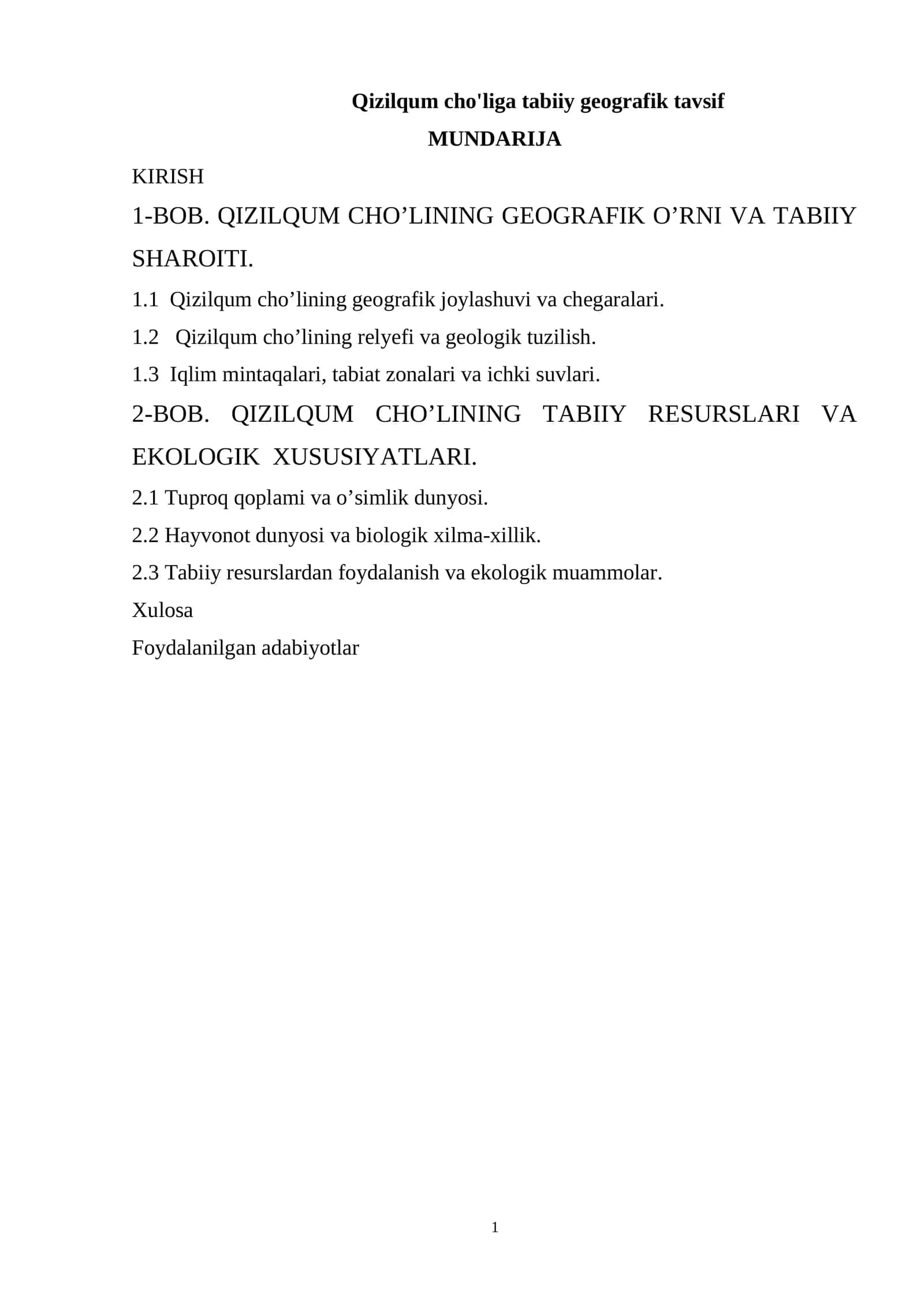 Qizilqum cho'liga tabiiy geografik tavsif 1