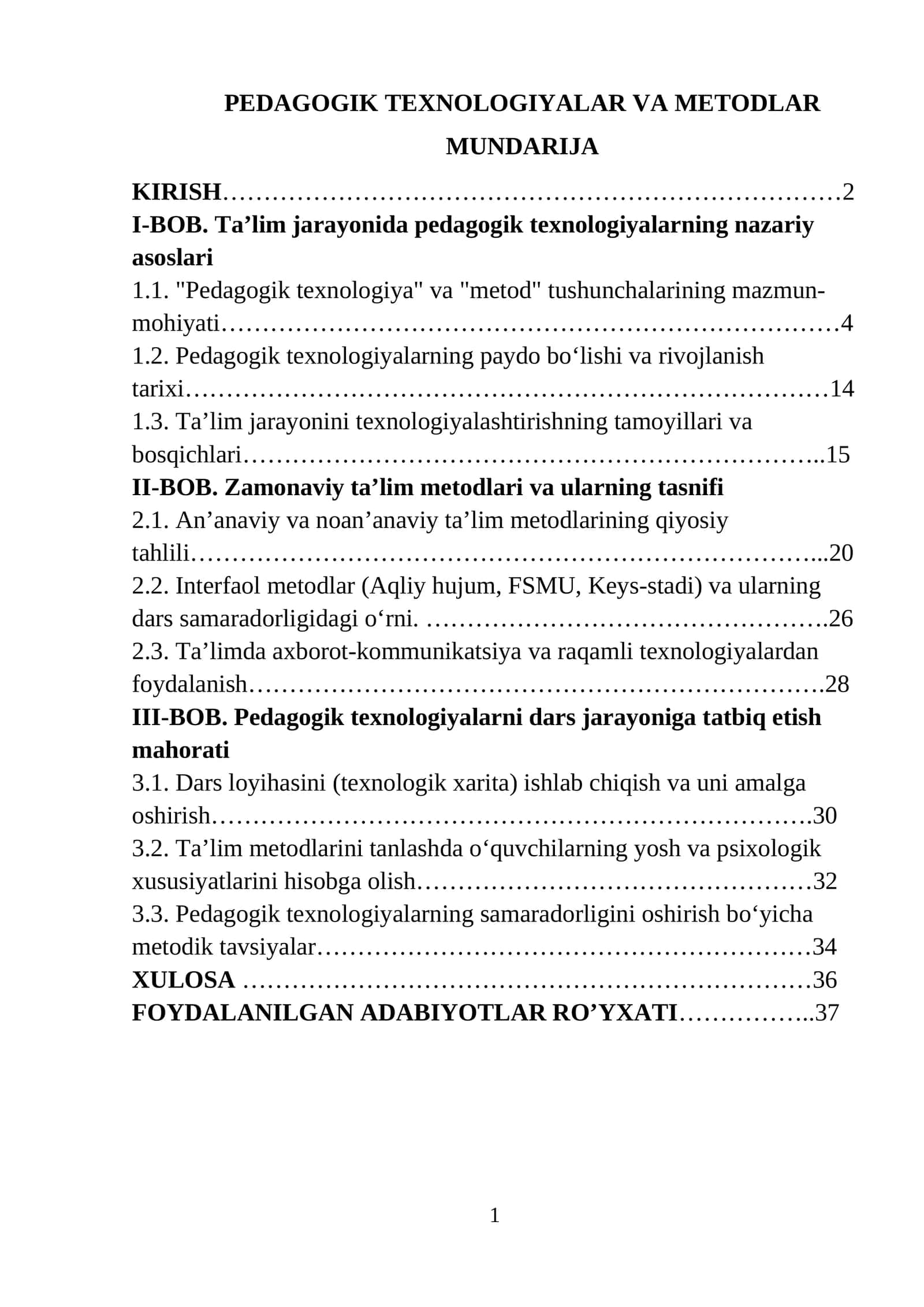 PEDAGOGIK TEXNOLOGIYALAR VA METODLAR 1