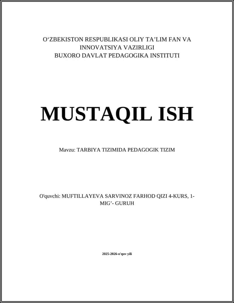TARBIYA TIZIMIDA PEDAGOGIK TIZIM 1