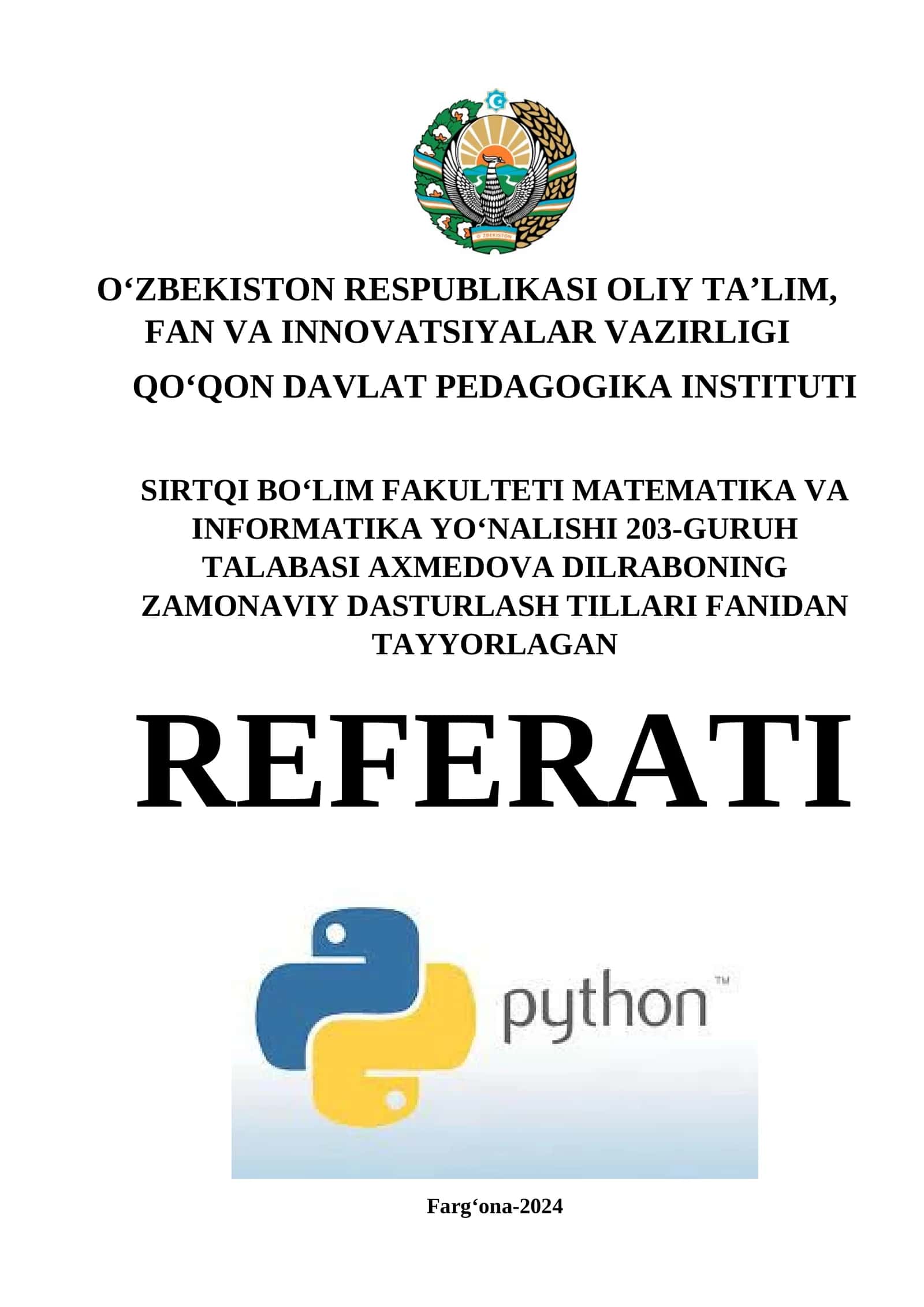 PYTHON DASTURLASH TILIDA SHARTLI DASTURLAR TUZISH 1